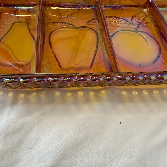 Vintage Indiana Marigold Carnival Glass Divided Iridescent Charcuterie Tray - Picture 6 of 9